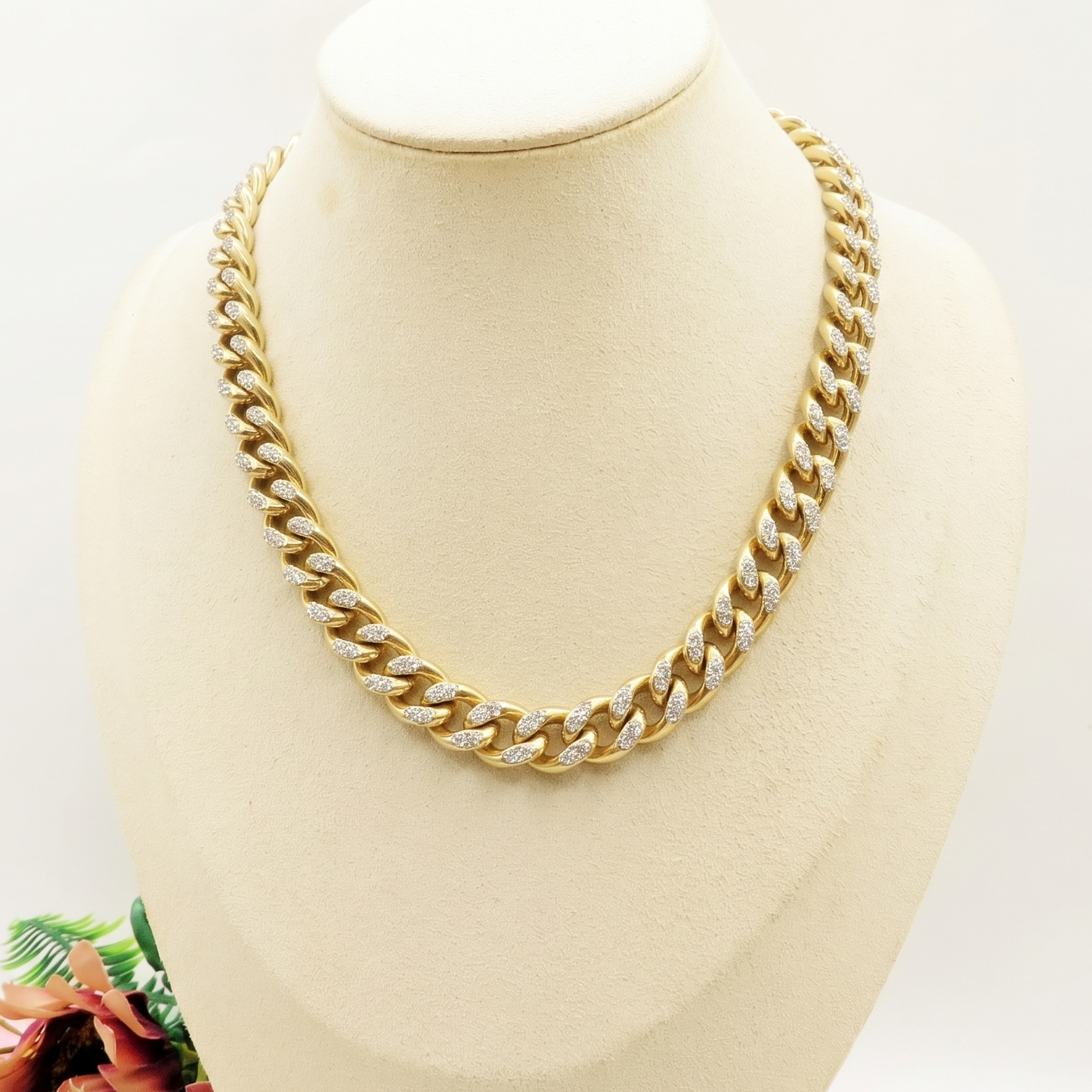 MADISON ~ Collana  con catena cubana in ACCIAIO INOX e zirconi
