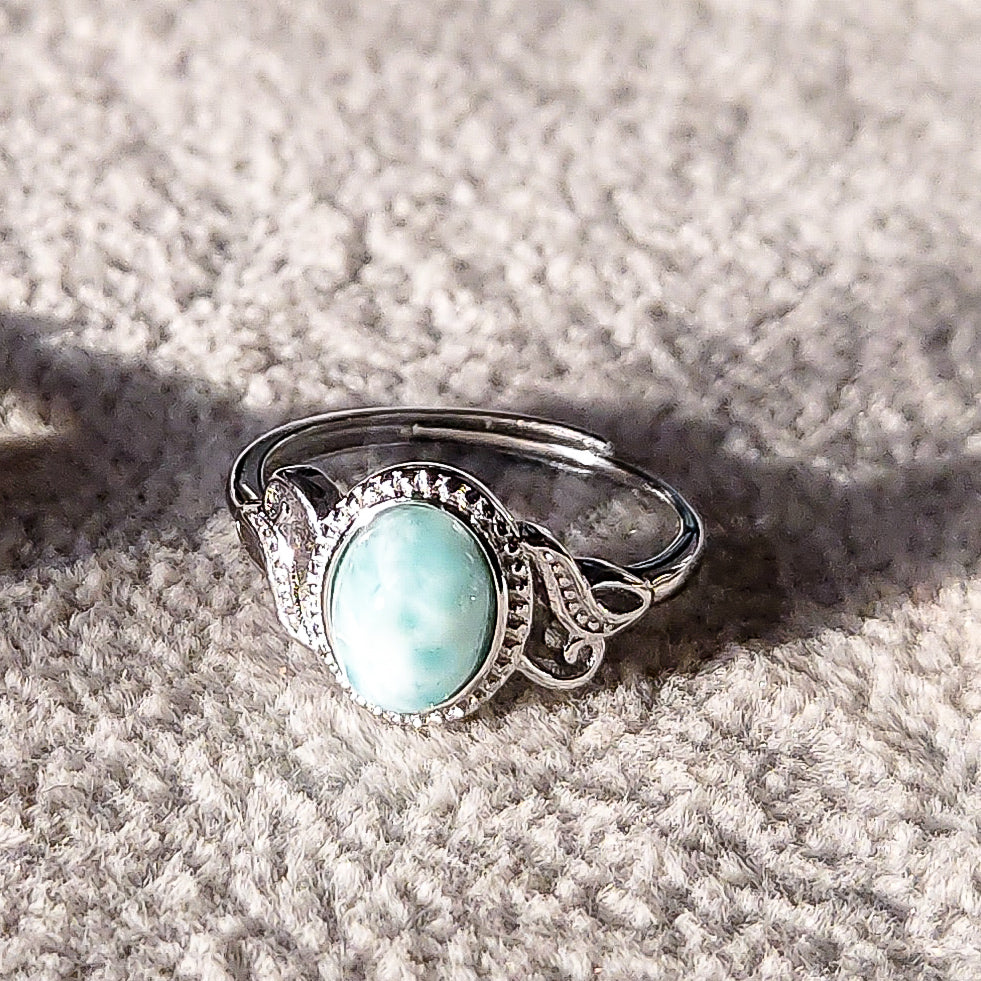NILA SAMUDRA ~ Anello regolabile in A + LARIMAR naturale