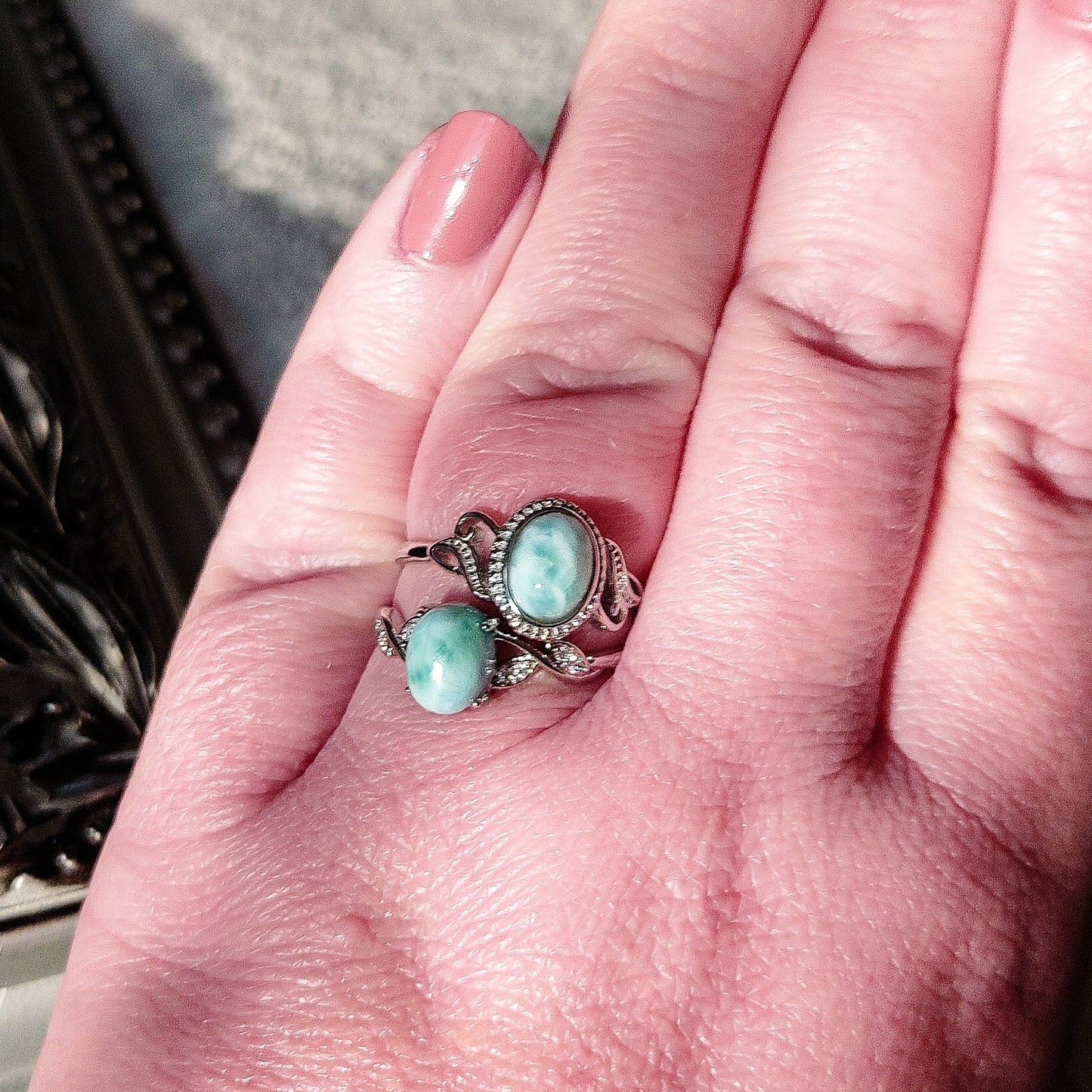 NILA SAMUDRA ~ Anello regolabile in A + LARIMAR naturale