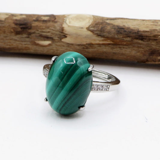 HARIAL XL ~ Anello regolabile in MALACHITE naturale