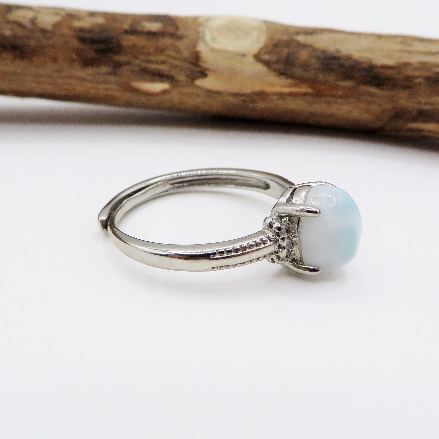 NILA SAMUDRA ~ Anello regolabile in A + LARIMAR naturale